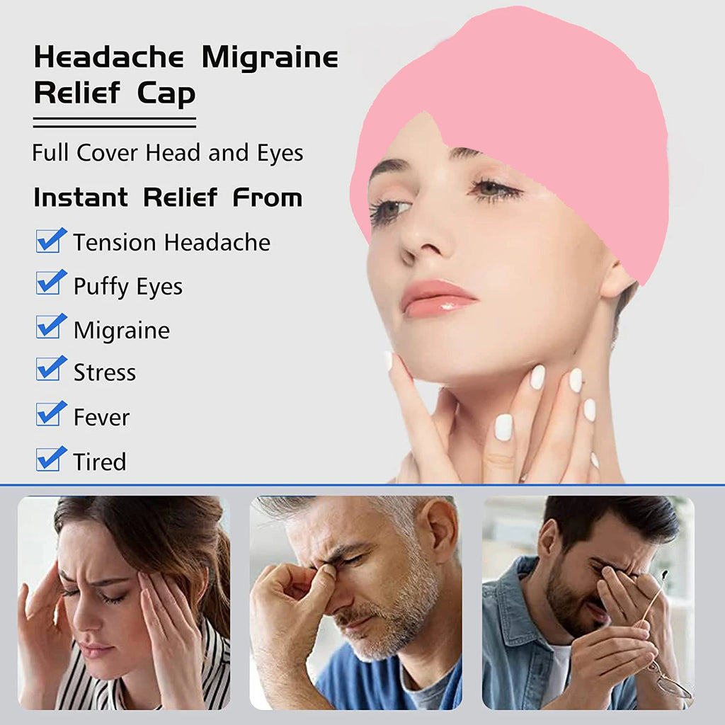 FrostRelief cold therapy cap blocking light during migraine light sensitivity